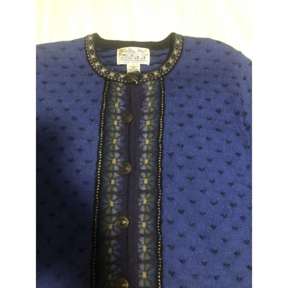 Tally Ho Women's Vintage Wool Cardigan Size PS Blue Button Up Heavyweight - Picture 2 of 5